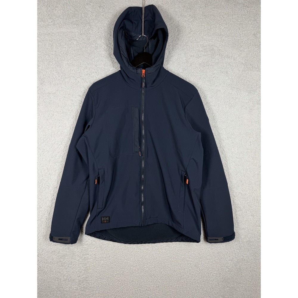 Helly Hansen Workwear Hooded Jacket Men L Blue Kensington Softshell Company Logo